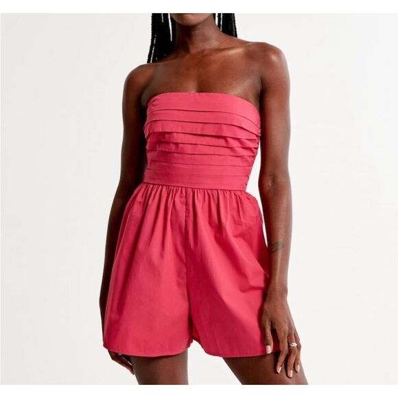 Abercrombie & Fitch Emerson Pink Ruched Strapless Romper Women's Small Tall - Picture 1 of 16